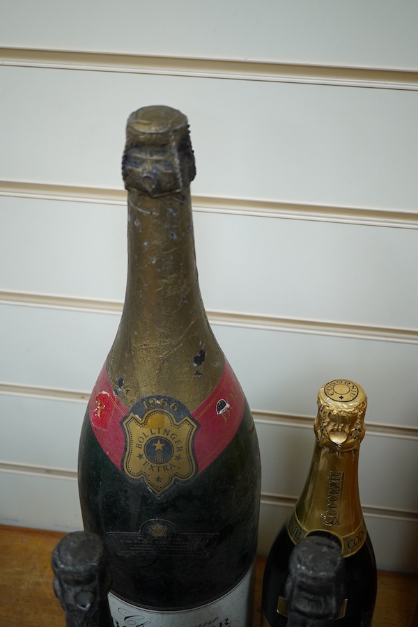 Eight bottles of champagne, including a jeroboam of Bollinger 1966 (poor level - mid body) six bottles of Dom Perignon to include 1964, 1966, 1971, 1980 and 1982 (2) and a Codorniu, 1990